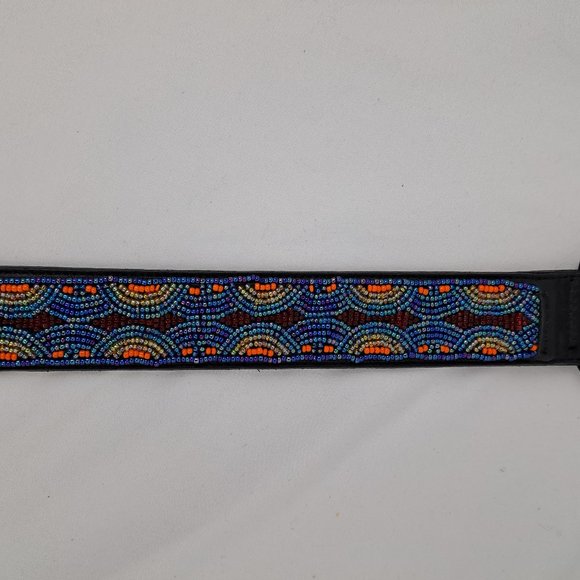 Vintage Ginnie Johansen Beaded Leather Belt M main image 5